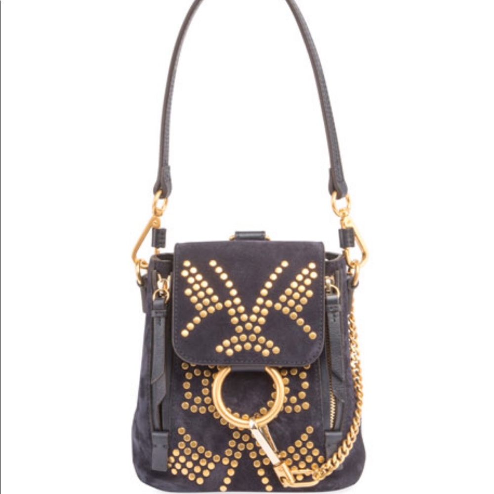 CHLOE Faye Mini Studded Black leather backpack